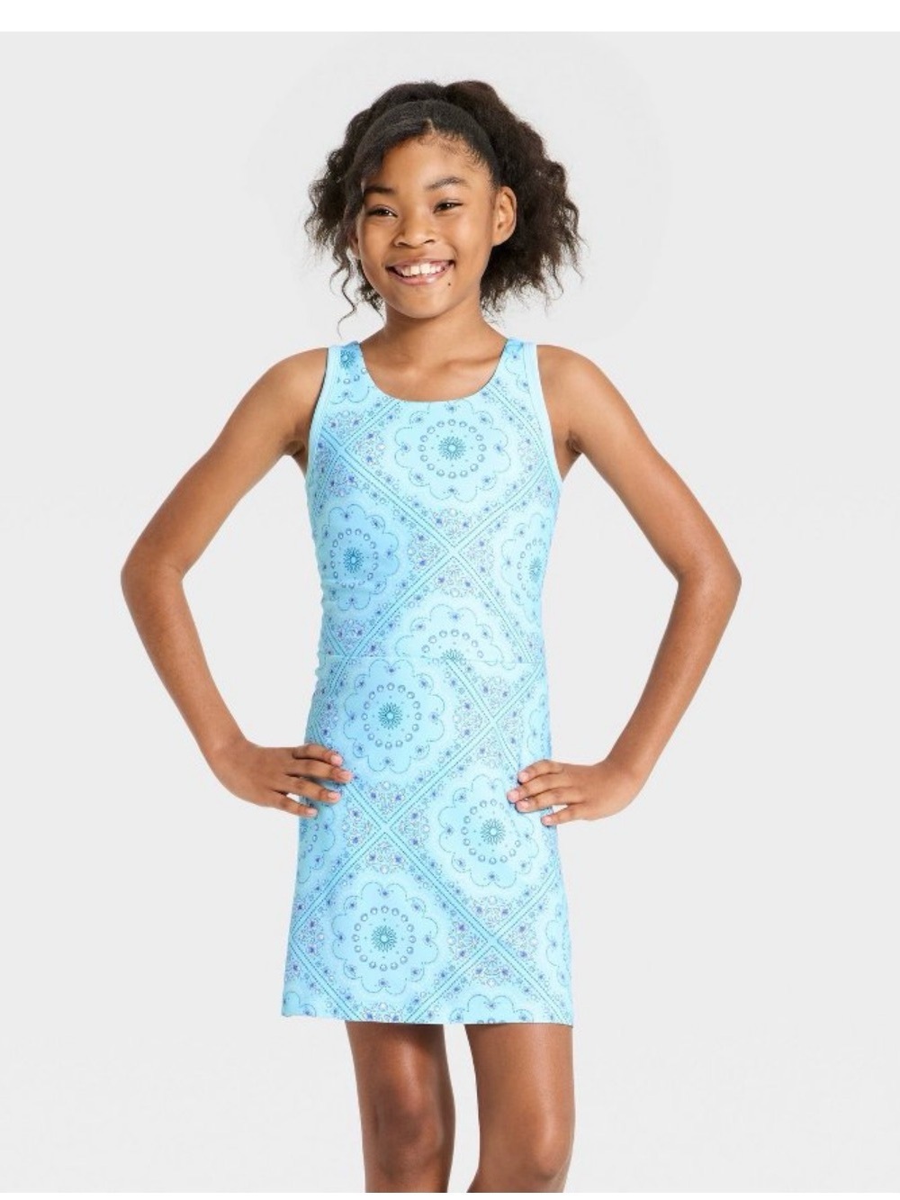 Girl’s All in Motion Light Blue Bandana Print Active Dress